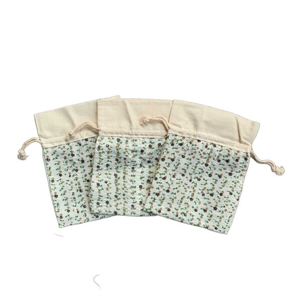 12 Blue Floral Flower Patterned Cotton Fabric Gift Jewelry Bags Drawstring Cord - Picture 5 of 8